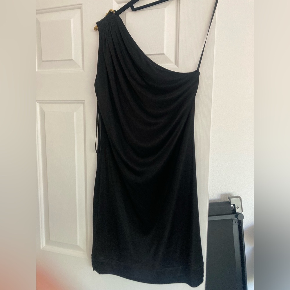 Roberto Cavalli golden snake Black One-Shoulder Dress 42